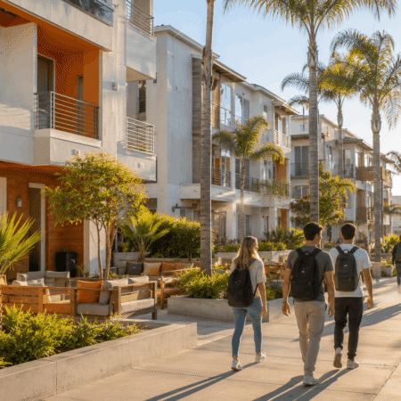 Students walking near Isla Vista Rent apartments