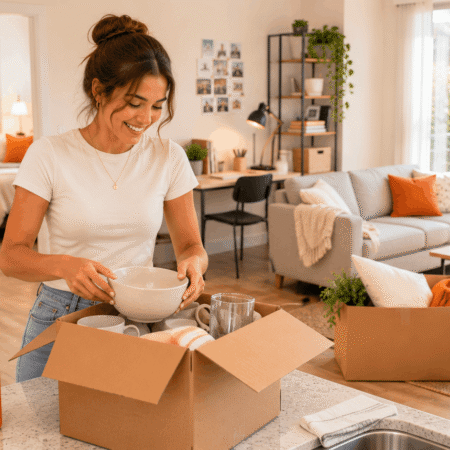 Student unpacking with a College Move-In Checklist