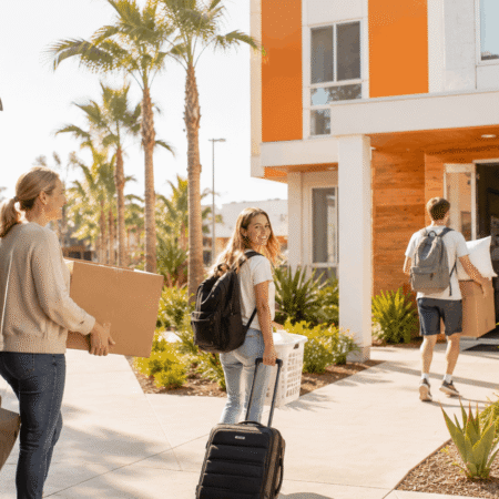 Family arriving for Move-In Day for Student Housing