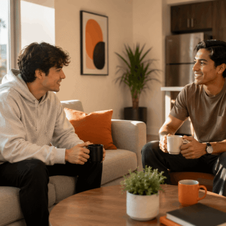 Students discussing a Roommate Agreement